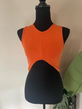 Orange Ribbed Cutout Crop Tank Top